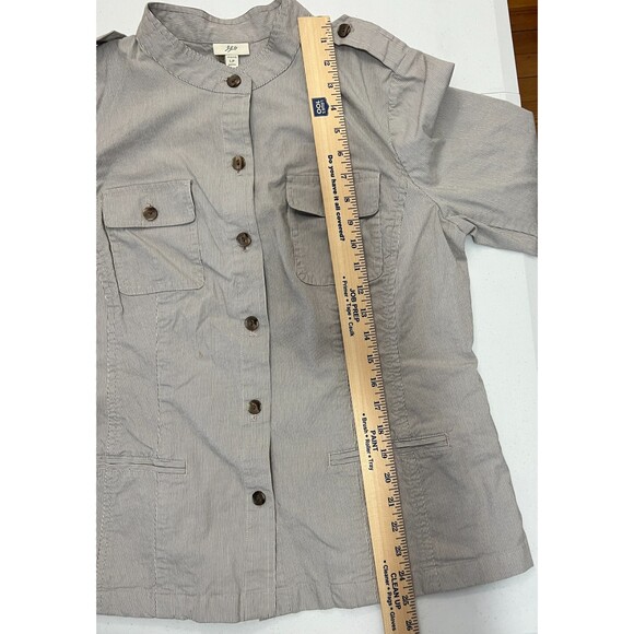 J Jill Women's Brown White Stripe Button Up Lightweight Jacket Size L Petite - Picture 8 of 10